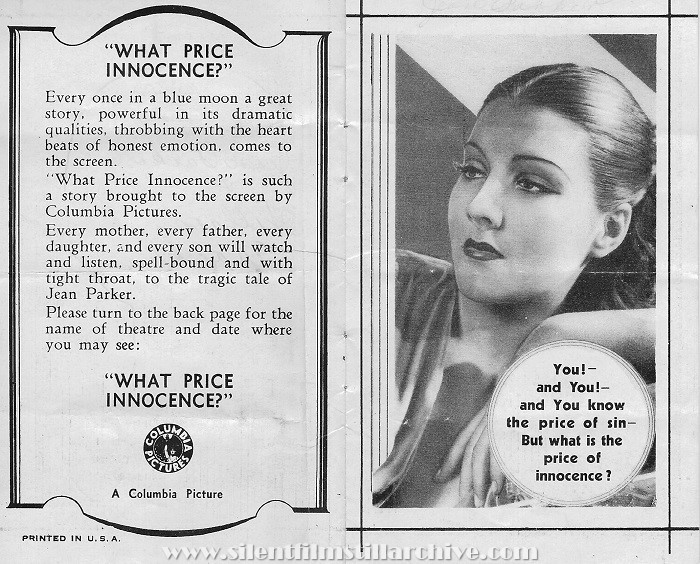 WHAT PRICE INNOCENCE? (1933) with Jean Parker advertising herald