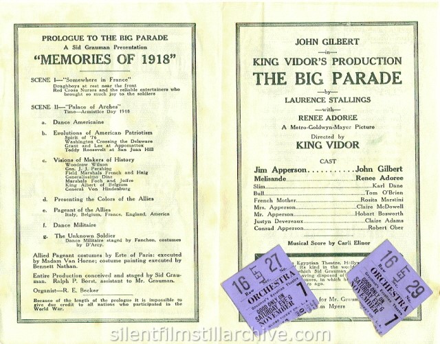 Grauman's Egyptian program for THE BIG PARADE (1925)