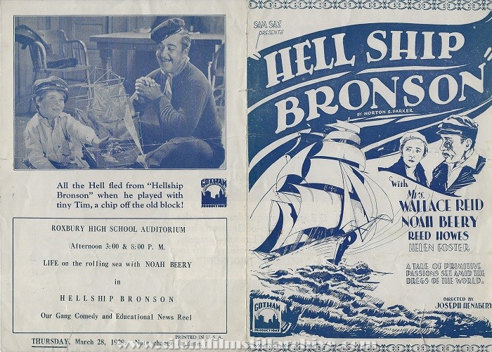 Herald for HELLSHIP BRONSON (1928) with Dorothy Davenport Reid and Noah Beery