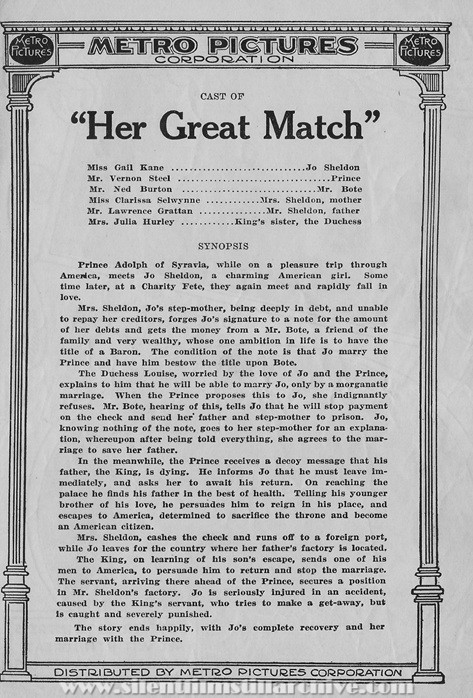 Herald for HER GREAT MATCH (1915) with Gail Kane
