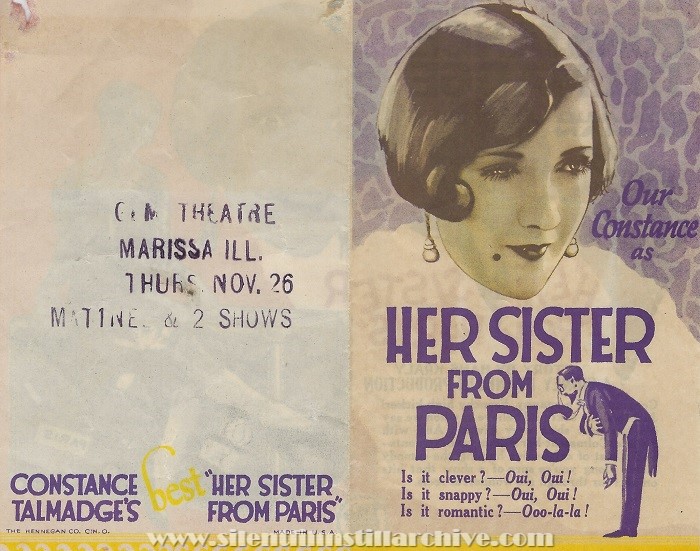 Advertising herald for HER SISTER FROM PARIS (1925) with Constance Talmadge and Ronald Colman