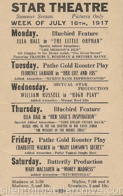 Ithaca Star Theater advertising card 