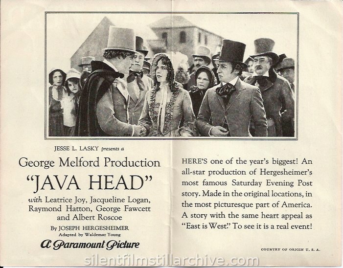 JAVA HEAD (1923) herald with Leatrice Joy and jacqueline Logan