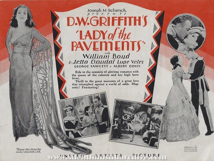 Herald for LADY OF THE PAVEMENTS (1929) with Lupe Velez, William Boyd and Jetta Goudal