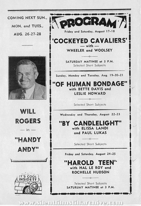 The Strand, Lambertville, New Jersey, Theatre program, August 17th, 1934