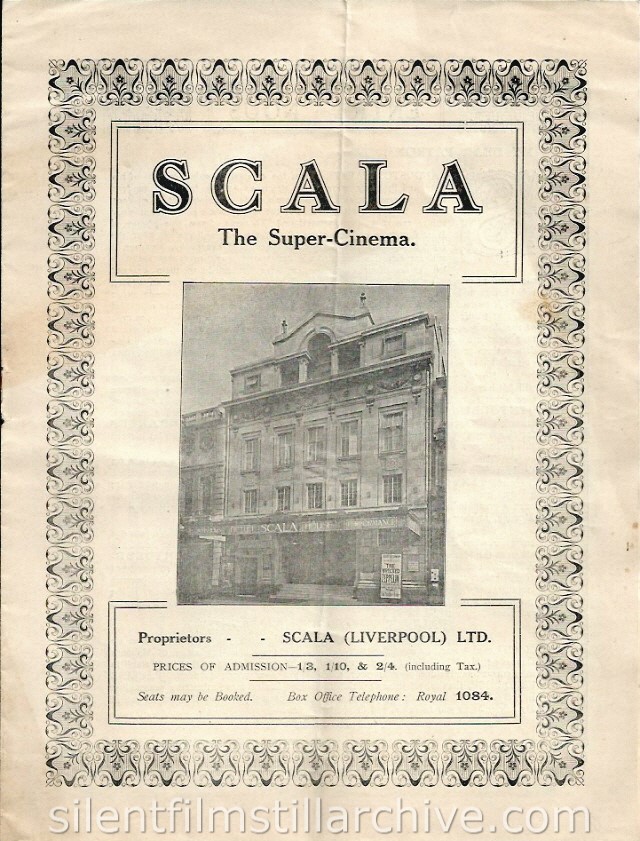 Scala Super Cinema program, Liverpool, England, December 31, 1917