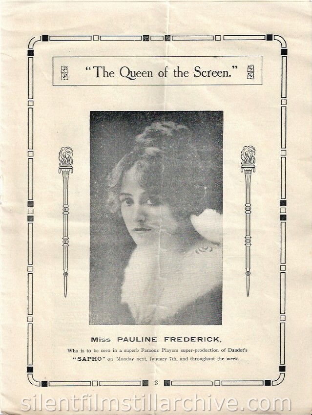 Scala Super Cinema program, Liverpool, England, December 31, 1917 featuring Pauline Frederick in SAPHO (1917).