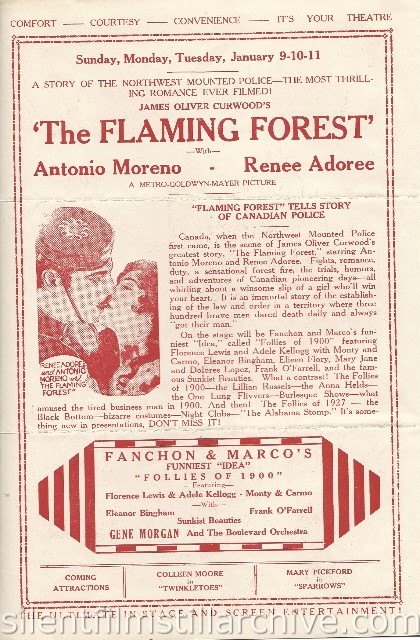 Los Angeles Boulevard Theatre program featuring THE FLAMING FOREST with Antonio Moreno and Renee Adoree