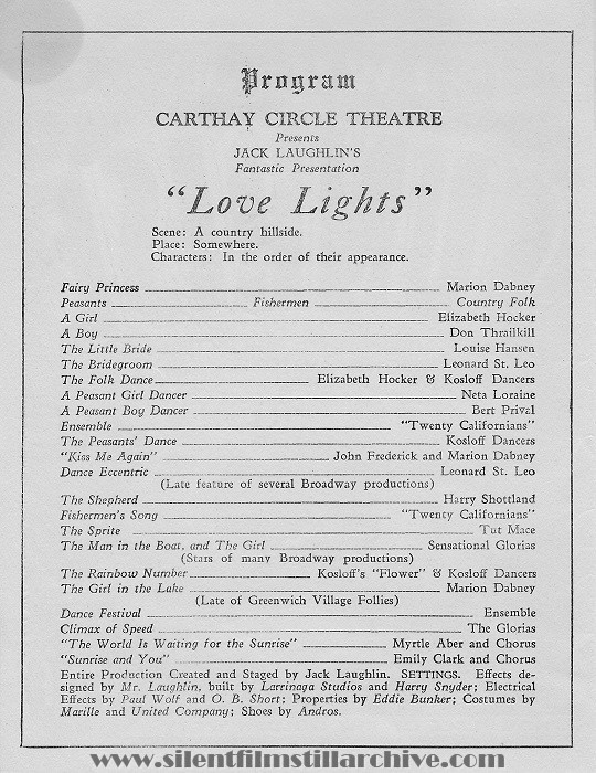 Los Angeles Carthay Circle Theatre program featuring SUNRISE (1927) with Janet Gaynor and George O'Brien