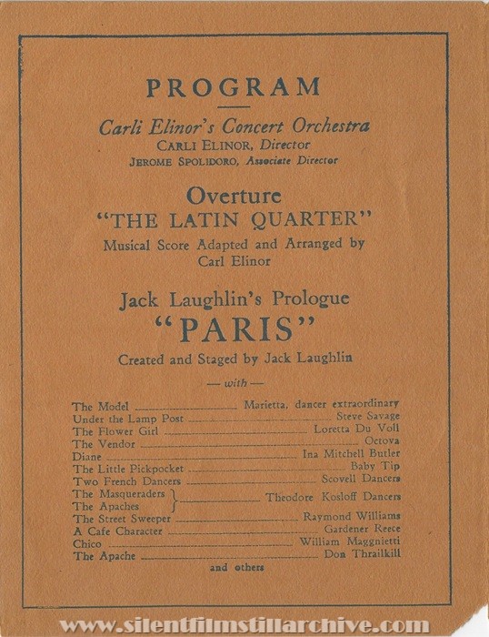 Los Angeles, California, Carthay Circle Theatre program for November 1927 showing SEVENTH HEAVEN (1928) with Janet Gaynor and Charles Farrell