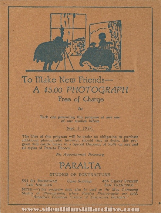 Los Angeles, California, Carthay Circle Theatre program for November 1927