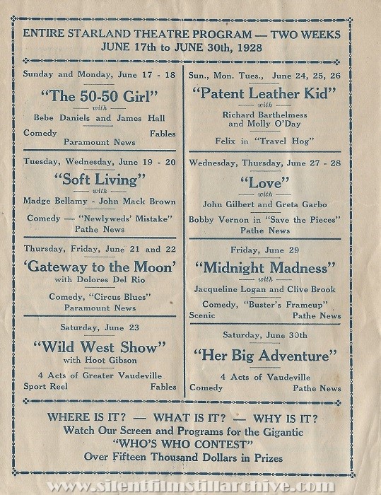 Los Angeles Starland Theatre program for the week of June 17, 1928