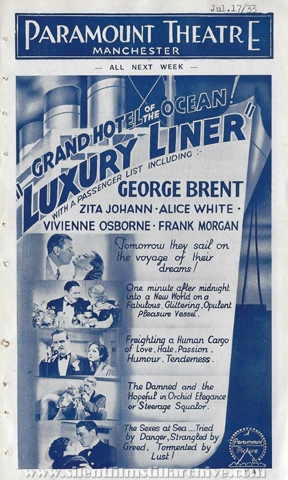 Paramount Theatre, Manchester, England, UK program for the week of July 17, 1933