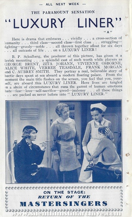 Paramount Theatre, Manchester, England, UK program for the week of July 17, 1933