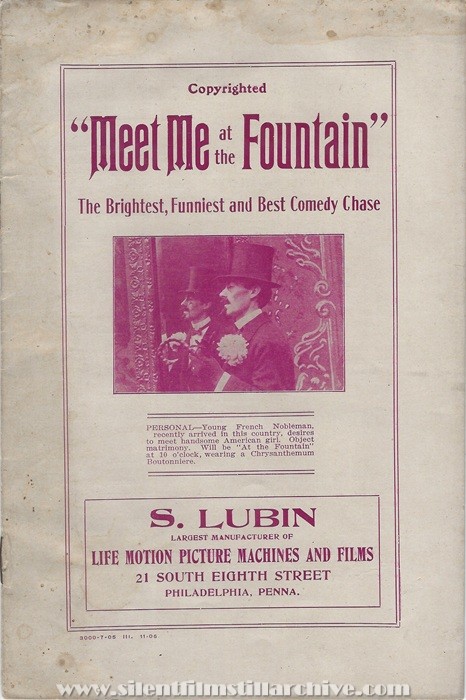Sales flyer for MEET ME AT THE FOUNTAIN (1904) from Lubin