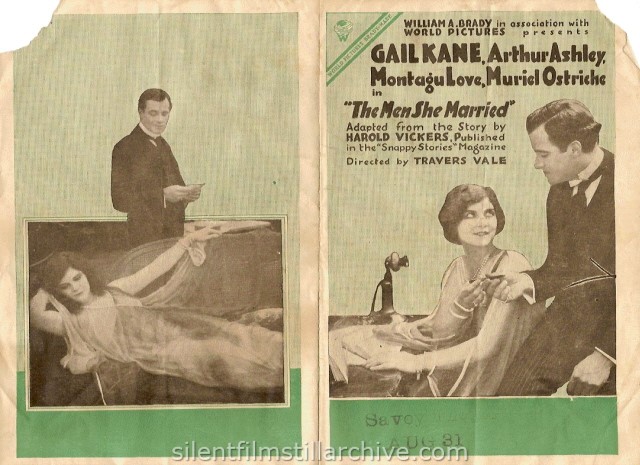 Movie herald of Gail Kane, Arthur Ashley, Montagu Love and Muriel Ostriche inTHE MEN SHE MARRIED (1916)