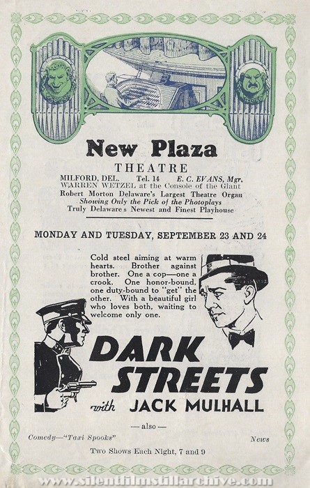 Milford, Delaware, New Plaza Theatre program for September 23, 1929