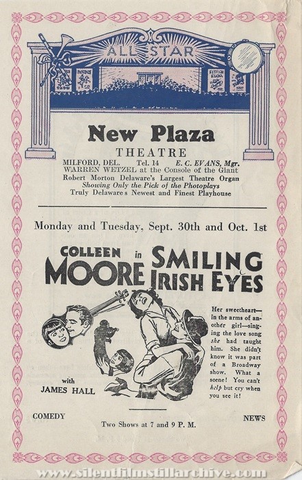 Milford, Delaware, New Plaza Theatre program for September 30, 1929