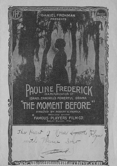 Advertising herald for THE MOMENT BEFORE (1916) with Pauline Frederick