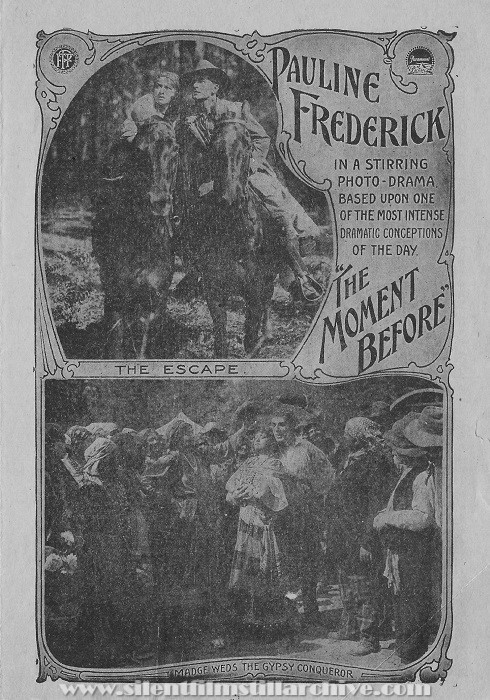 Advertising herald for THE MOMENT BEFORE (1916) with Pauline Frederick