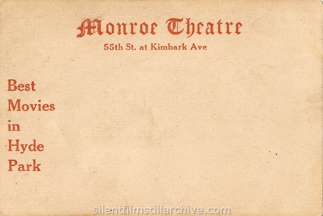 Alice Joyce postcard advertising the Monroe Theatre in Chicago