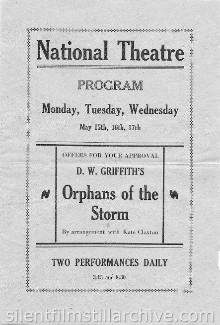 National Theatre program, May 15, 1922, Unknown location