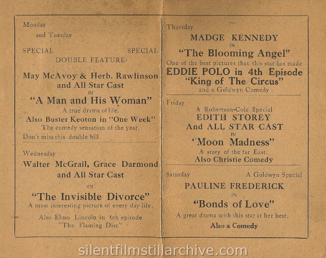 New Colonial Theatre program, January 1920