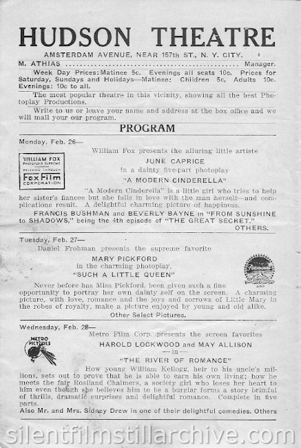 Hudson Theatre, New York City, New York program for February 26, 1917