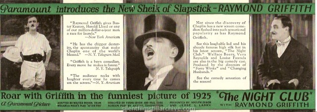 THE NIGHT CLUB (1925) Advertising herald with Raymond Griffith
