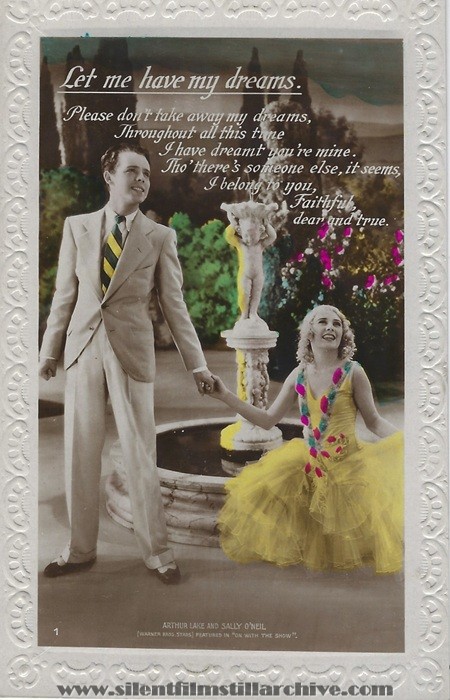 Talkie Song Series postcard for ON WITH THE SHOW (1929) with Arthur Lake and Sally O'Neil