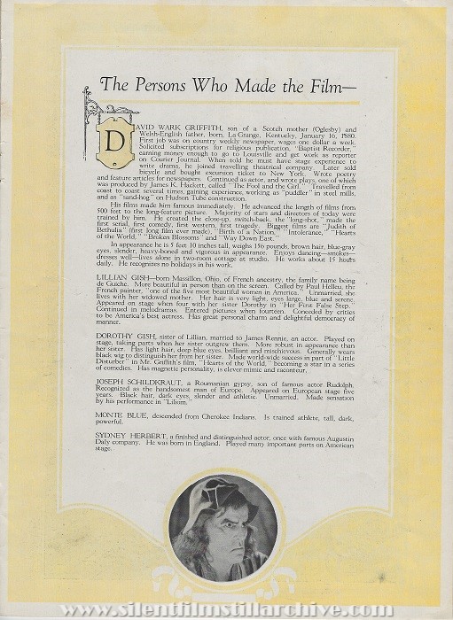 Program for ORPHANS OF THE STORM (1921)
