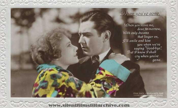 Talkie Song Series postcard for OUR DANCING DAUGHTERS (1928) with Anita Page and Johnny Mack Brown