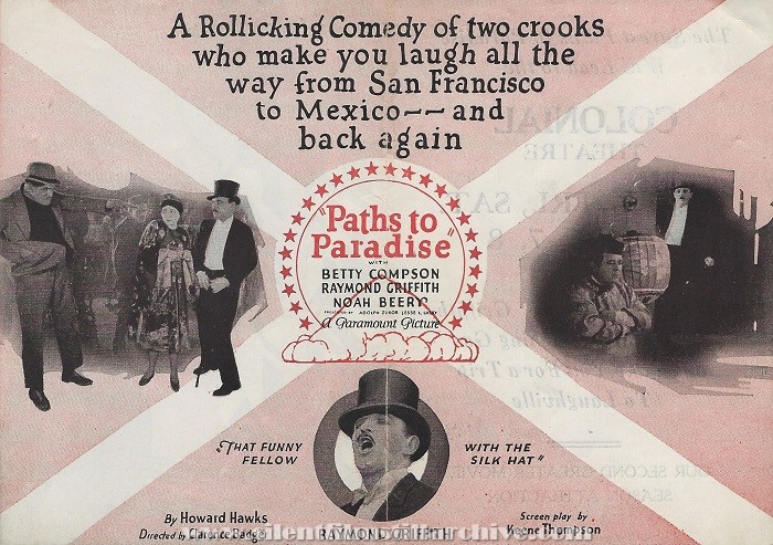 Flyer for PATHS TO PARADISE with Raymond Griffith and Betty Compson