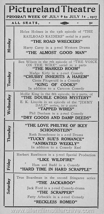 Pictureland Theatre program, July 9, 1917