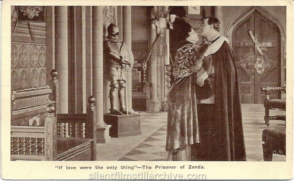 Postcard for THE PRISONER OF ZENDA (1913) with James K. Hackett, playing at the Amphion Theatre in Brooklyn, New York.