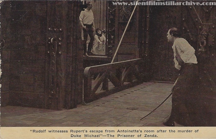 Postcard for THE PRISONER OF ZENDA (1913) with James K. Hackett, Minna Gale, and Walter Hale