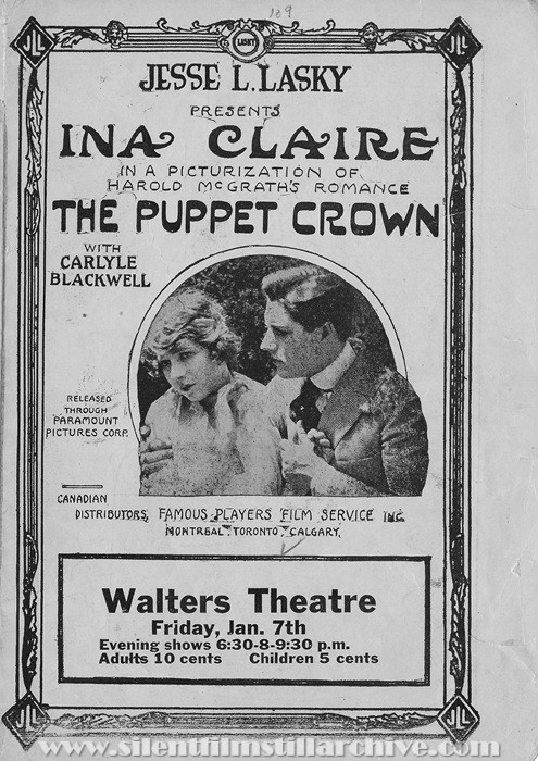 Herald for THE PUPPET CROWN (1915) with Ina Claire