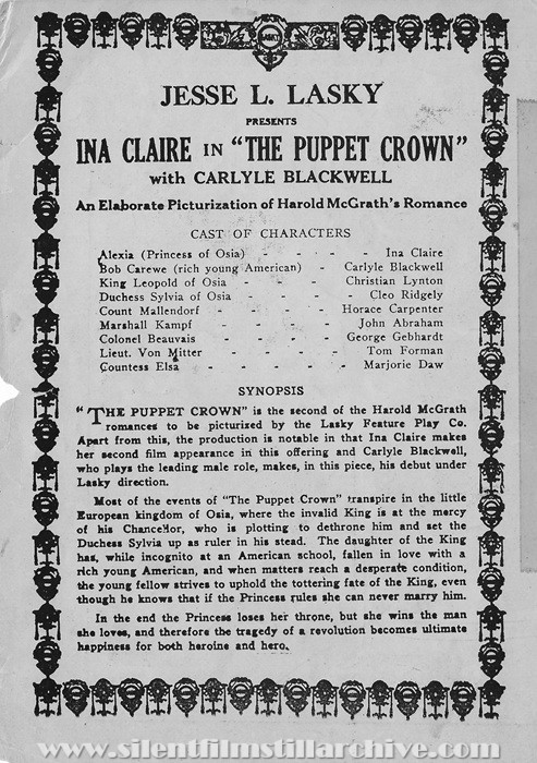 Herald for THE PUPPET CROWN (1915) with Ina Claire