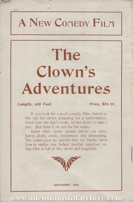 Sales flyer for RESCUED BY CARLO (1906) from Lubin