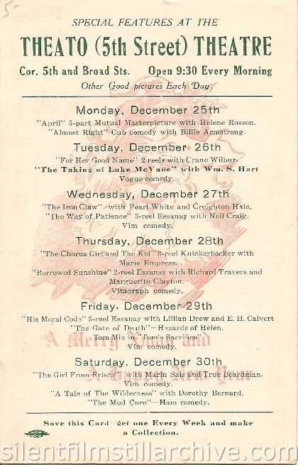Theato Theatre program, Richmond, Virginia, December 25, 1917