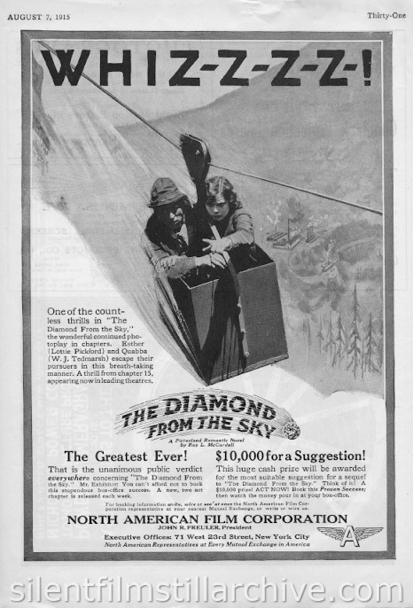 Lottie Pickford in THE DIAMOND FROM THE SKY (1915) ad from Reel Life magaine, August 7, 1915
