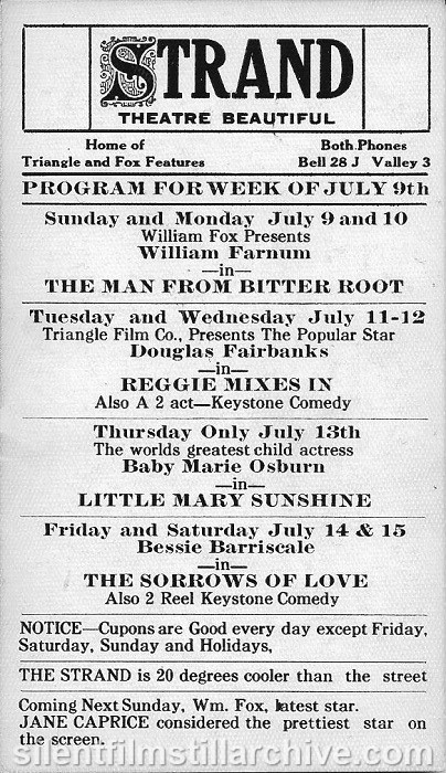 Saginaw, Michigan Strand Theatre program, July 9, 1916