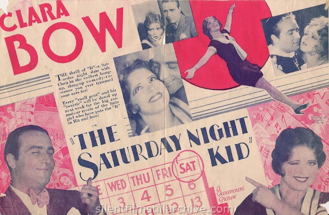 Advertising herald for THE SATURDAY NIGHT KID (1929) with Clara Bow and James Hall.