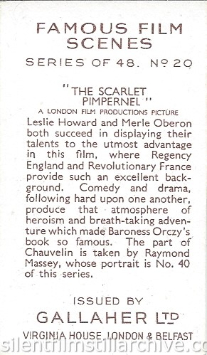 THE SCARLET PIMPERNEL (1934) Gallaher Ltd. Famous Film Scene card