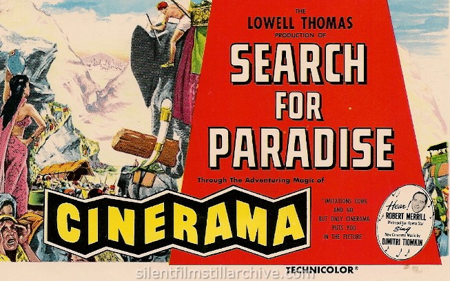 Postcard for the Cinerama film SEARCH FOR PARADISE (1957)