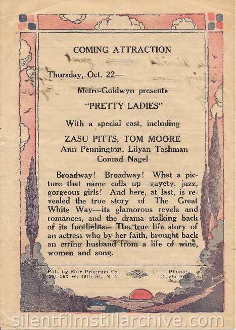 New Princess Theatre program for October 12, 1925