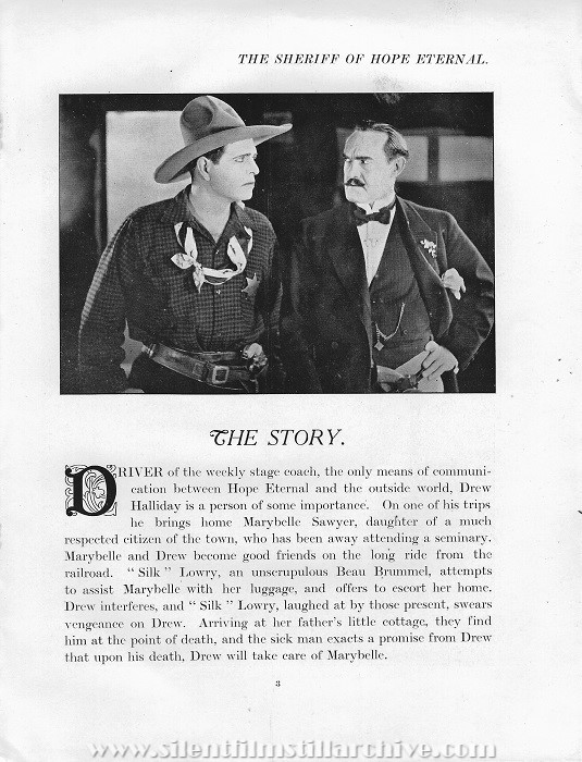 Program for THE SHERIFF OF HOPE ETERNAL (1921) with Jack Hoxie and Joseph Girard