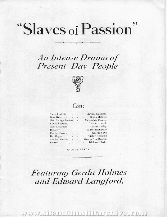 SLAVES OF PASSION [The Iron Ring] Pressbook