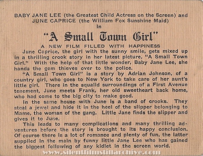 Herald for A SMALL TOWN GIRL (1917) at Miller's Theater, Los Angeles, California