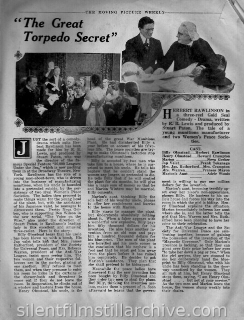 THE GREAT TORPEDO SECRET (1917) synopsis from Moving Picture Weekly, February 17, 1917
